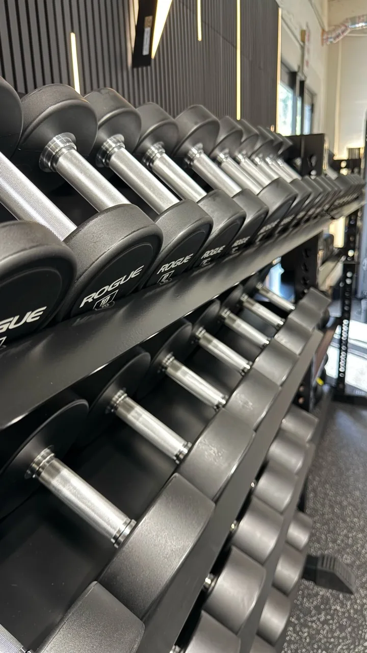 Dumbbell rack available for Pentagon Strength sessions at ENDGAME